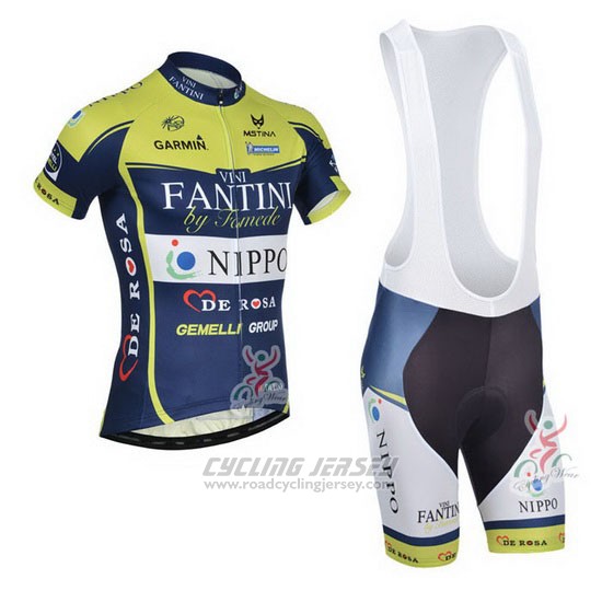 2013 Cycling Jersey Vini Fantini Green and Blue Short Sleeve and Bib Short
